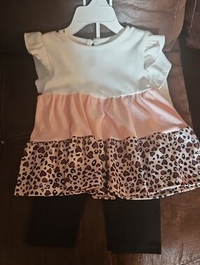 Rare Editions White & Pink Tiered Leopard Ruffle Top